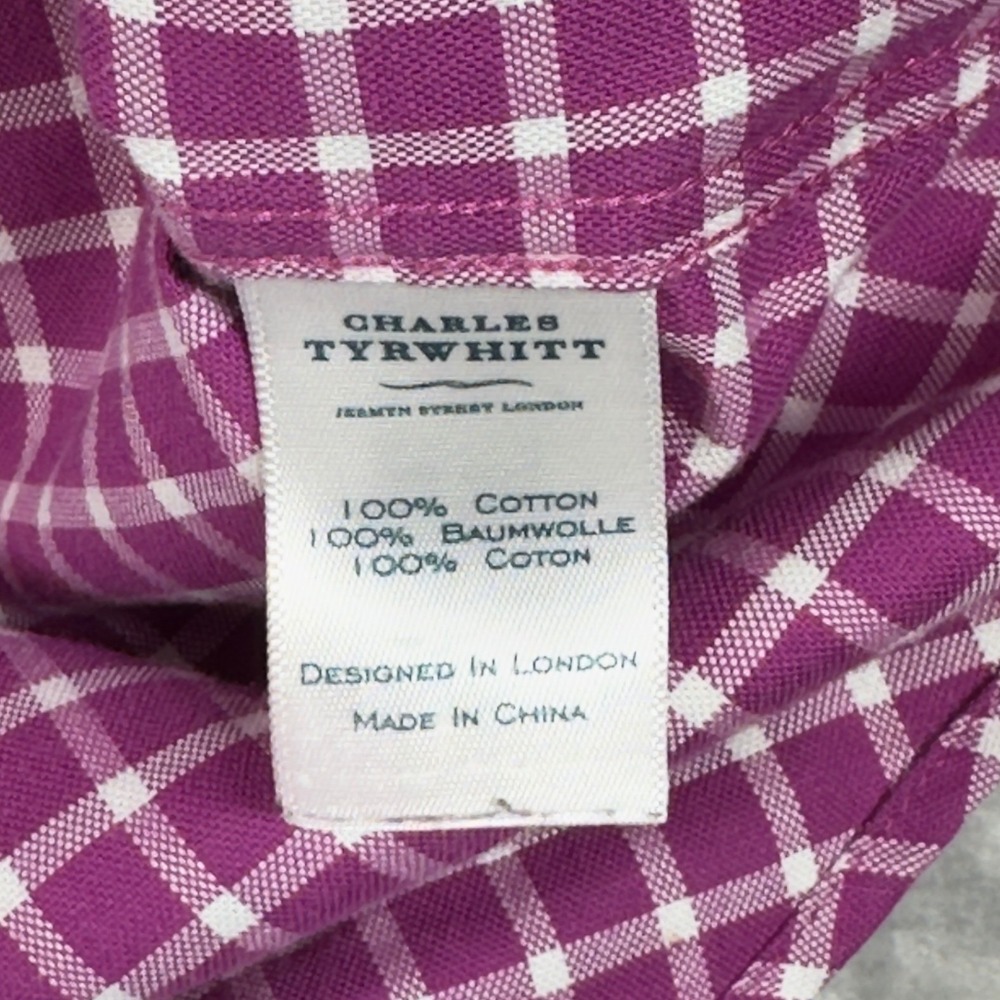 Charles Tyrwhitt Classic Fit Non-Iron Shirt Medium Purple Windowpane - Picture 7 of 10